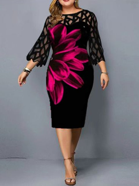 Elegant Print Pencil Dress - Plus Sizes Available