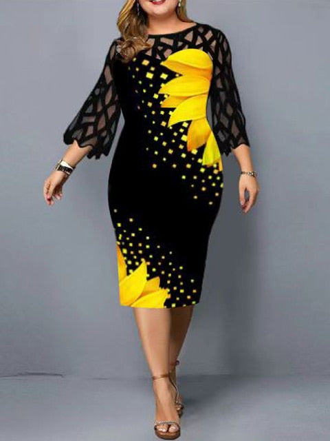 Elegant Print Pencil Dress - Plus Sizes Available