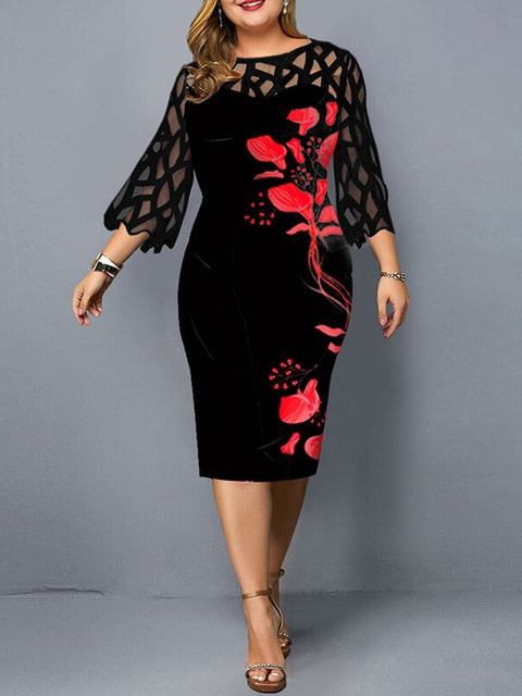 Elegant Print Pencil Dress - Plus Sizes Available